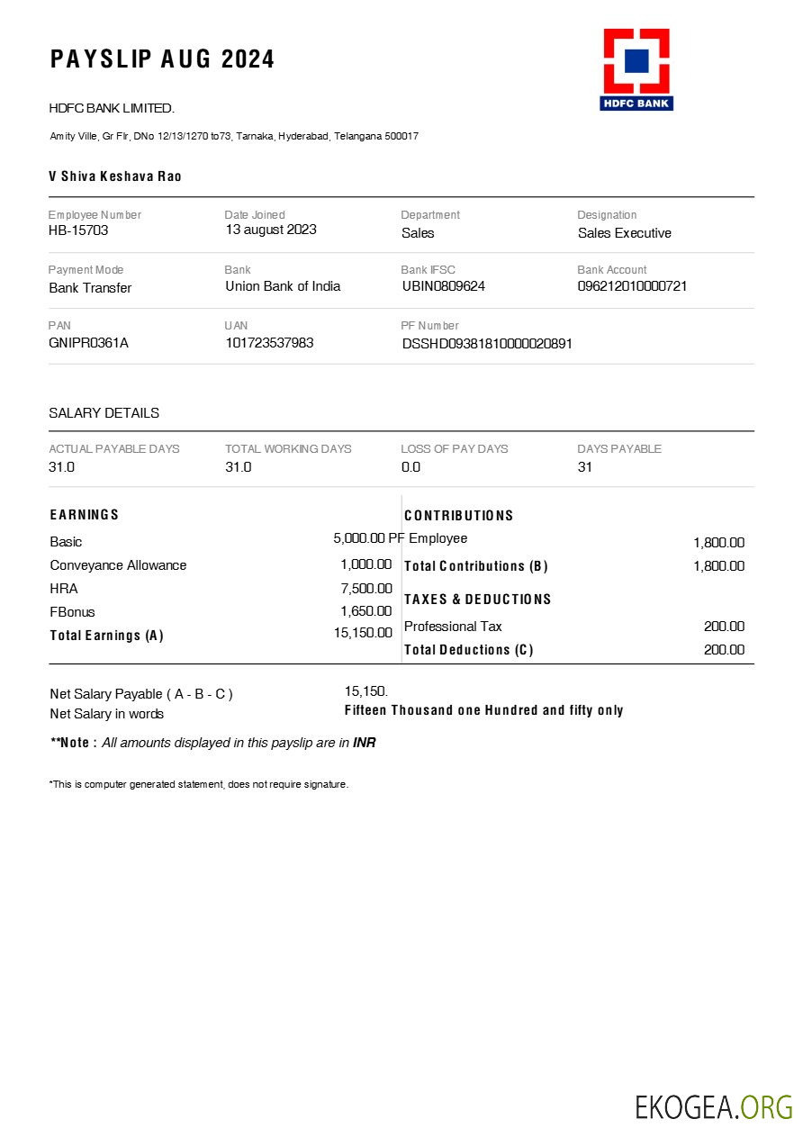 Modèle de fiche de paie HDFC Bank aux formats Word et PDF.pdf, 1
